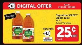 Safeway Signature select apple juice offer