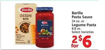 Safeway Barilla pasta sauce or legume pasta offer