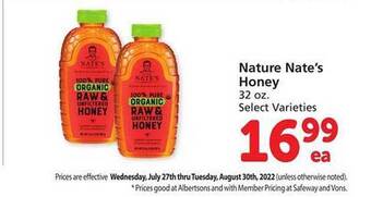 Safeway Nature nate's honey offer