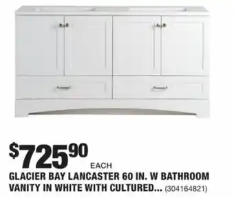 The Home Depot Glacier Bay Lancaster 60 In.W Batchroom Vanity in White with Cultured offer
