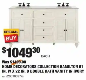The Home Depot Home Decorators Collection Hamilton 61 in. W X 22 In. D Double Bath Vanity In Ivory offer