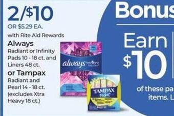 Rite Aid Always or tampax offer