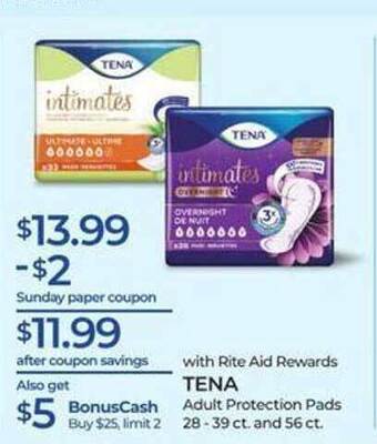 Rite Aid Tena adult protection pads offer