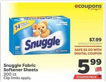 Weis Markets Snuggle fabric softener sheets offer