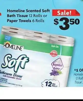 Family Dollar Homeline scented soft bath tissue or paper towels offer