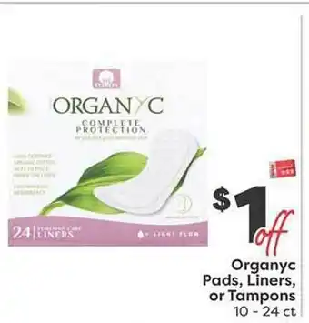 Weis Markets Organyc pads, liners, or tampons offer