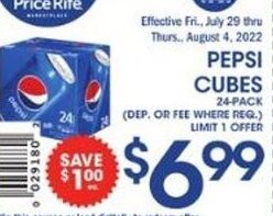 Price Rite Pepsi Cubes offer