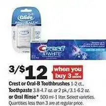 Meijer Crest or oralb toothbrushes, toothpaste or oral rinse offer