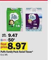 Meijer Puffs family pack facial tissue offer