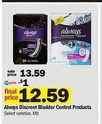 Meijer Always discreet bladder control products offer