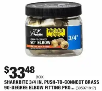 The Home Depot Sharkbite 3/4 In.Push-To-Connect Brass 90-Degree Elbow Fitting Pro offer