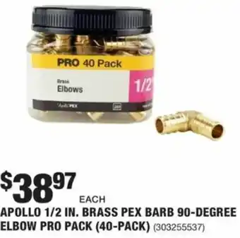 The Home Depot Apollo 1/2 In. Brass Pex Barb 90-Degree Elbow Pro Pack (40-Pack) offer