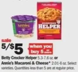 Meijer Betty Crocker Helper 5.3-7.6 oz ,Annie's Macaroni & Cheese offer
