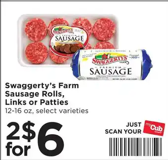 Cub Foods Swaggerty's farm sausage rolls, links or patties offer