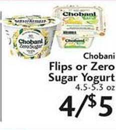 Sunset Foods Chobani flips or zero sugar yogurt offer