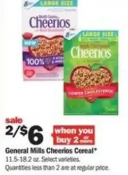 Meijer General Mills Cheerios Cereal 11.5-8 oz offer