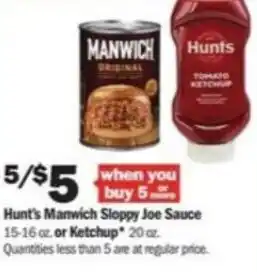 Meijer Hunt's Manwich Sloppy Joe Sauce 15-16 oz offer