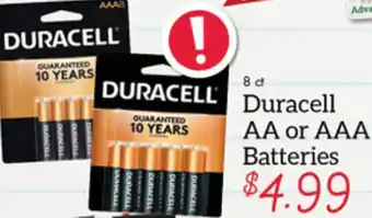 Price Chopper Duracell AA or AAA Batteries 8 ct offer