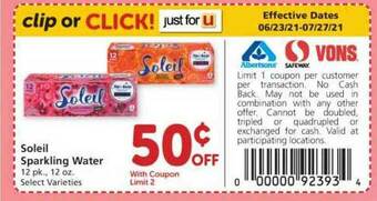 Albertsons Soleil Sparkling Water offer
