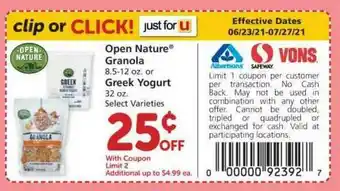 Albertsons Open Nature Granola, Greek Yogurt offer