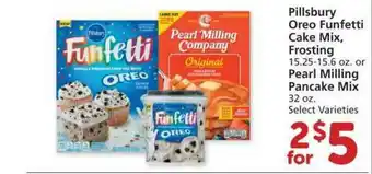 Albertsons Pillsbury Oreo Funfetti Cake Mix, Frosting, Pearl Milling Pancake Mix offer