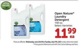 Albertsons Open Nature Laundry Detergent offer