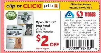 Albertsons Open Nature Dog Food 24-30 Lb offer