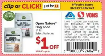 Albertsons Open Nature Dog Food 11 Lb offer