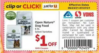 Albertsons Open Nature Dog Food 6 Lb offer
