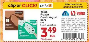 Albertsons Yasso Frozen Greek Yogurt Bars offer