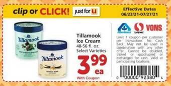 Albertsons Tillamook Ice Cream offer