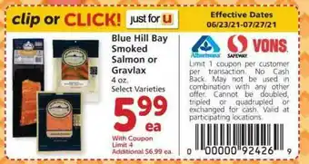 Albertsons Blue Hill Bay Smoked Salmon Or Gravlax offer