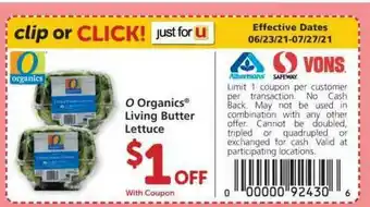 Albertsons 0 Organics Living Butter Lettuce offer