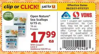 Albertsons Open Nature Sea Scallops U-15 Ct offer