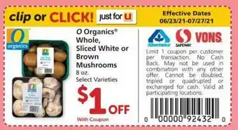 Albertsons 0 Organics Whole, Sliced White Or Brown Mushrooms offer