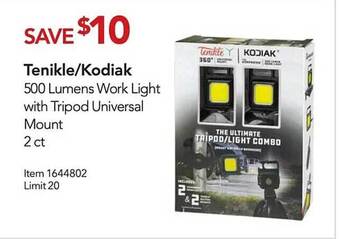 Costco Tenikle or kodiak 500 lumens work light with tripod universal mount offer