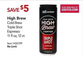 Costco High brew cold brew triple shot espresso offer