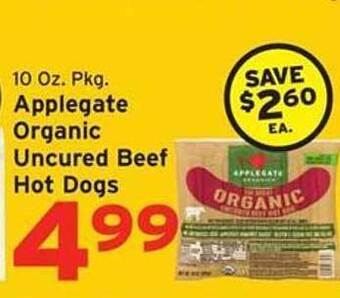 Hannaford Applegate organic uncured beef hot dogs offer
