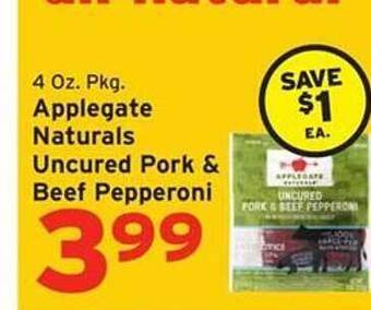 Hannaford Applegate naturals uncured pork & beef pepperoni offer