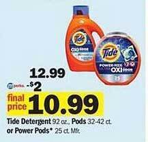 Meijer Tide detergent, pods or power pods offer