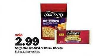 Meijer Sargento shredded or chunk cheese offer