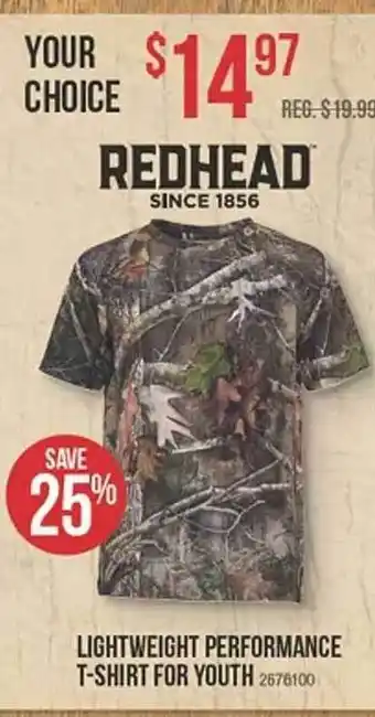 Bass Pro Redhead since 1856 lightweight performance t-shirt for youth offer