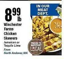 Big Y Winchester farms chicken skewers jamaican or tequila lime offer