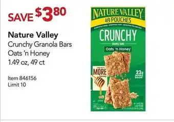 Costco Nature valley crunchy granola bars oats'n honey offer