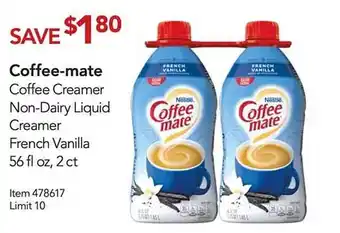 Costco Coffee-mate coffee creamer non-dairy liquid creamer french vanilla offer