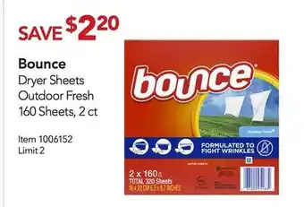Costco Bounce dryer sheets outdoor fresh 160 sheets offer