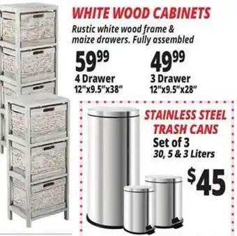 Ocean State Job Lot White wood cabinets 4 drawer or stainless steel trash cans offer