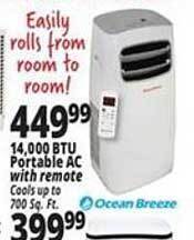 Ocean State Job Lot 14.000 btu portable ac with remote ocean breeze offer