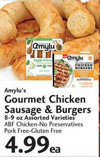 Sunset Foods Amylu's gourmet chicken sausage & burgers offer