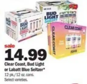 Meijer Clear Coast, Bud Light, Labatt Blue Seltzer 12pk/12 oz offer